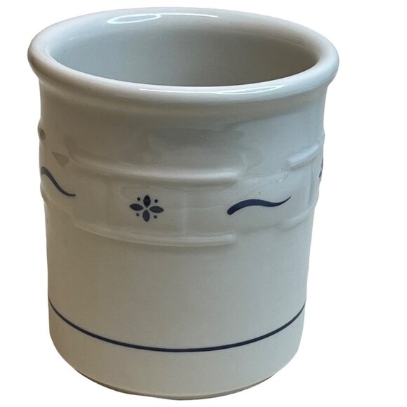 Longaberger Pottery Classic Blue Woven Traditions Utensil Holder 5 1/2” - Picture 2 of 6